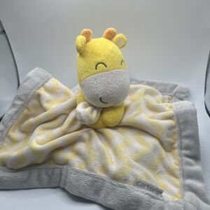 Carters Giraffe Plush Lovey Security Blanket Yellow Gray White Stripes